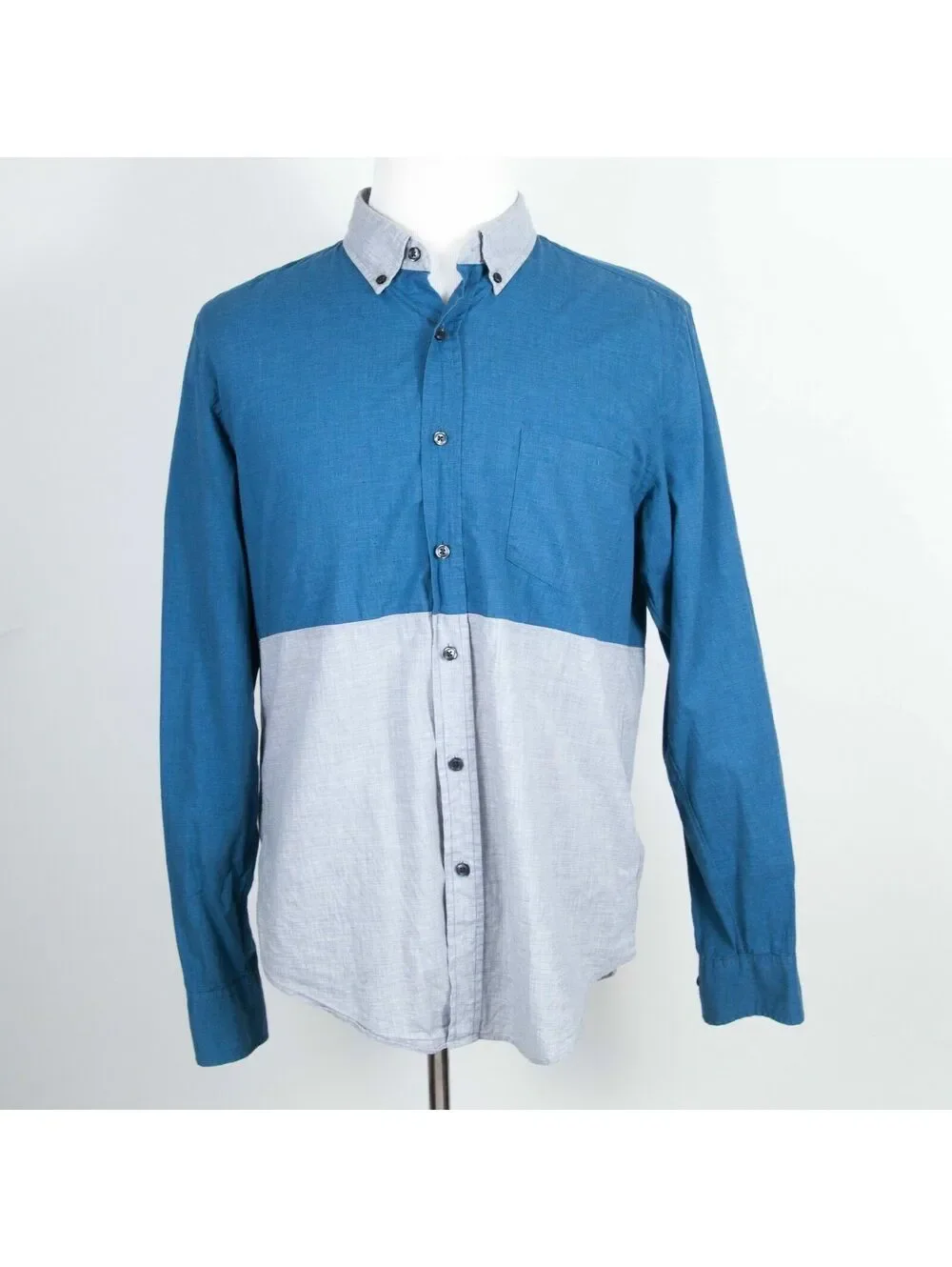 J. Crew Slim Fit Secret Wash Blue/Gray Color Block Button Down Shirt Large